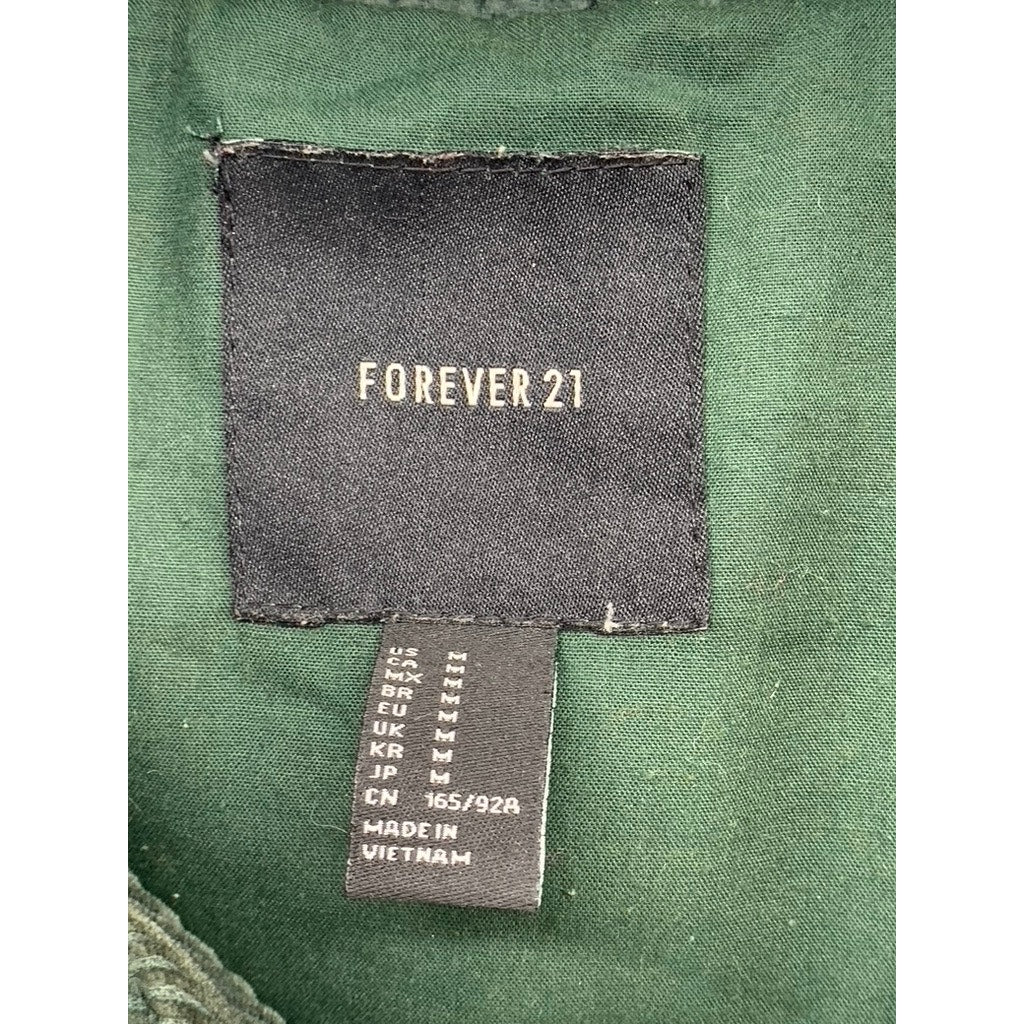 FOREVER 21 Women's Dark Green Corduroy Puffer Jacket SZ M