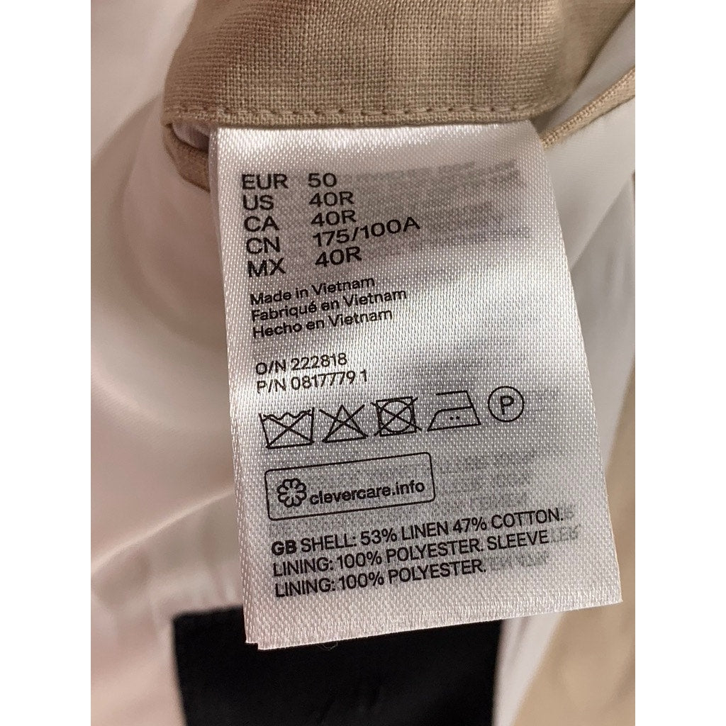 H&M Men's Tan Slim-Fit Solid Two-Button Linen Blend Blazer SZ 40R