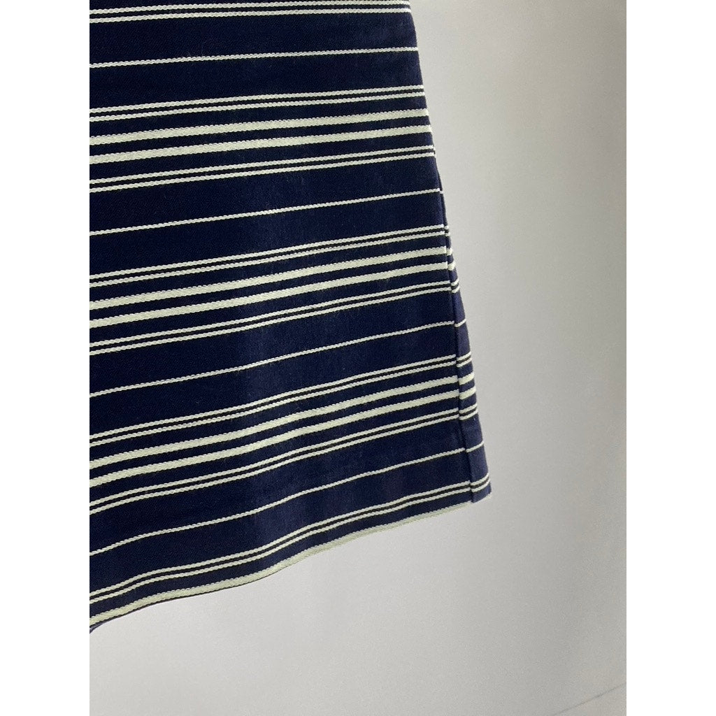 LOFT Women's Blue/White Striped Button Detail Lined Cotton-Blend Mini Skirt SZ 2