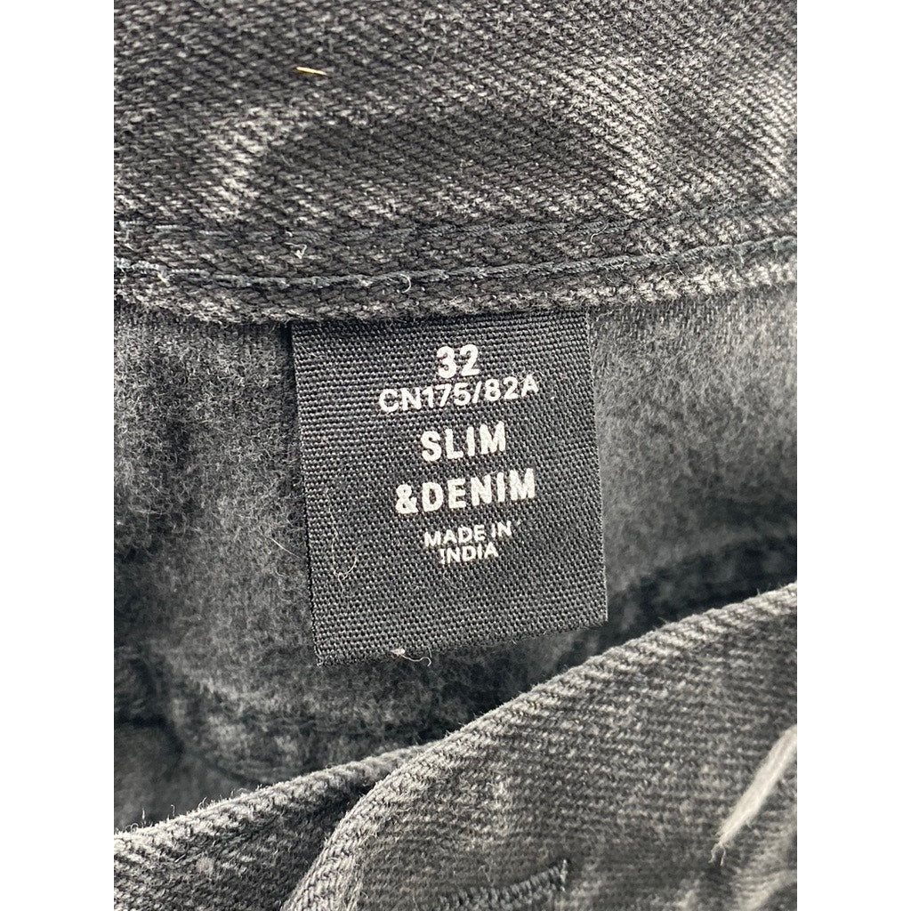 H&M Women’s Washed Black Button-Fly Distressed Slim & Denim Jeans SZ 32