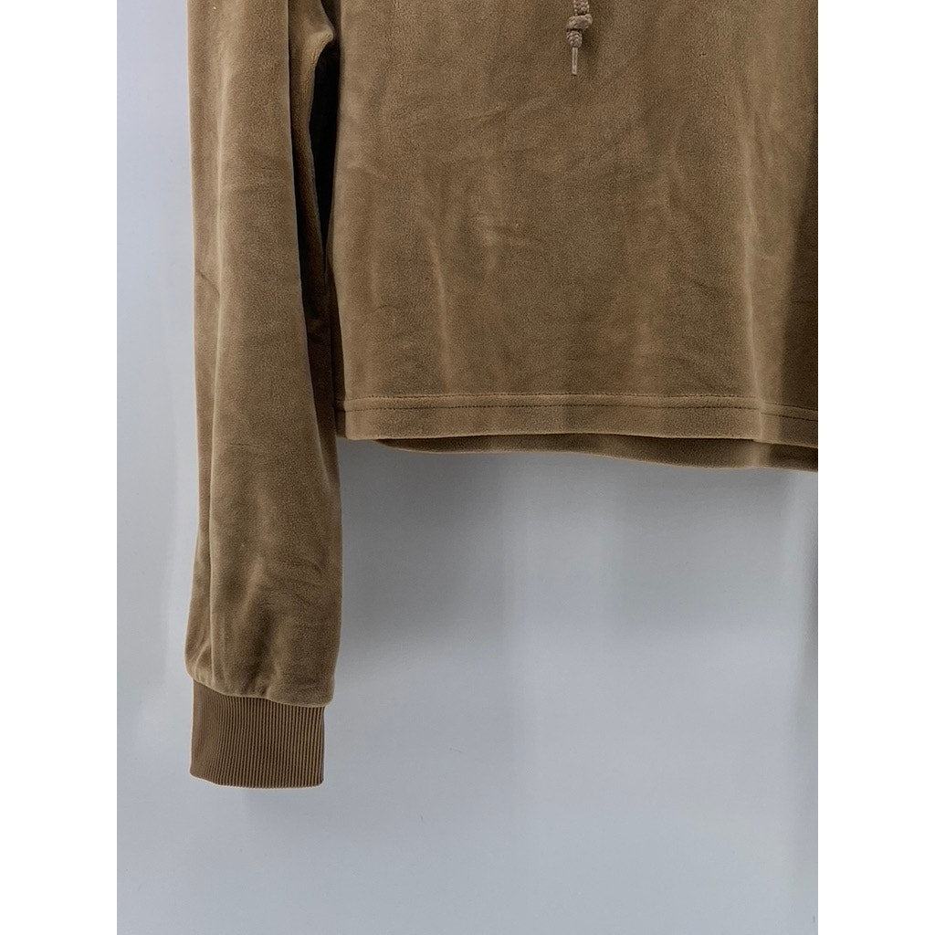 ROMA CONCEPTS By ROSEE Women's Brown Faux Suede Pullover Cropped Hoodie SZ M