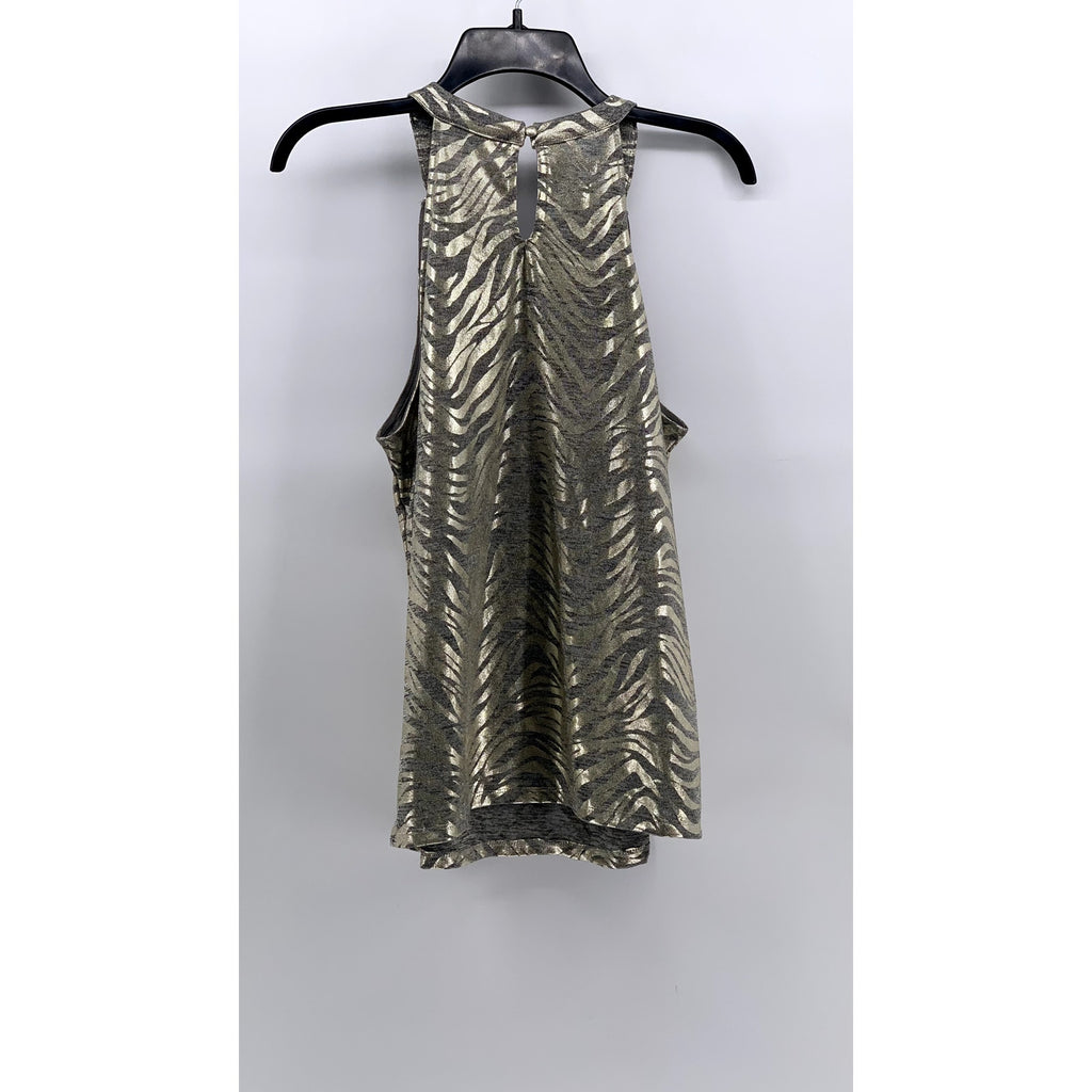 INC INTERNATIONAL CONCEPTS Women's Gray-Gold Metallic Animal Print Top SZ L