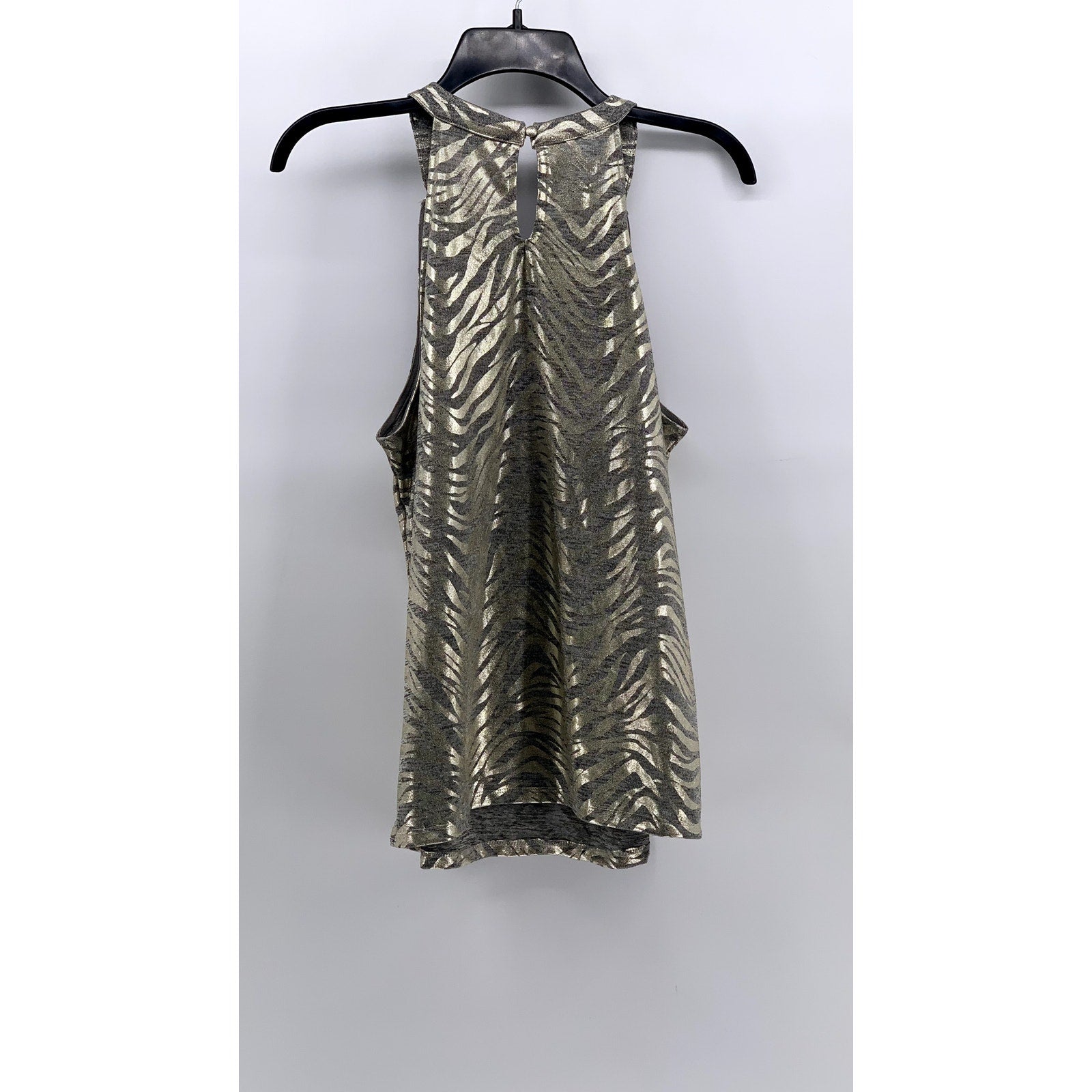 INC INTERNATIONAL CONCEPTS Women's Gray-Gold Metallic Animal Print Top SZ L