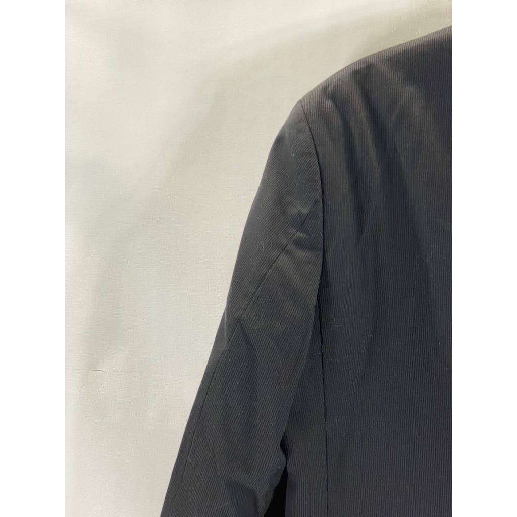 EGARA Men's Black Skinny-Fit Ribbed Two-Button Wool-Blend Long Blazer SZ 38L