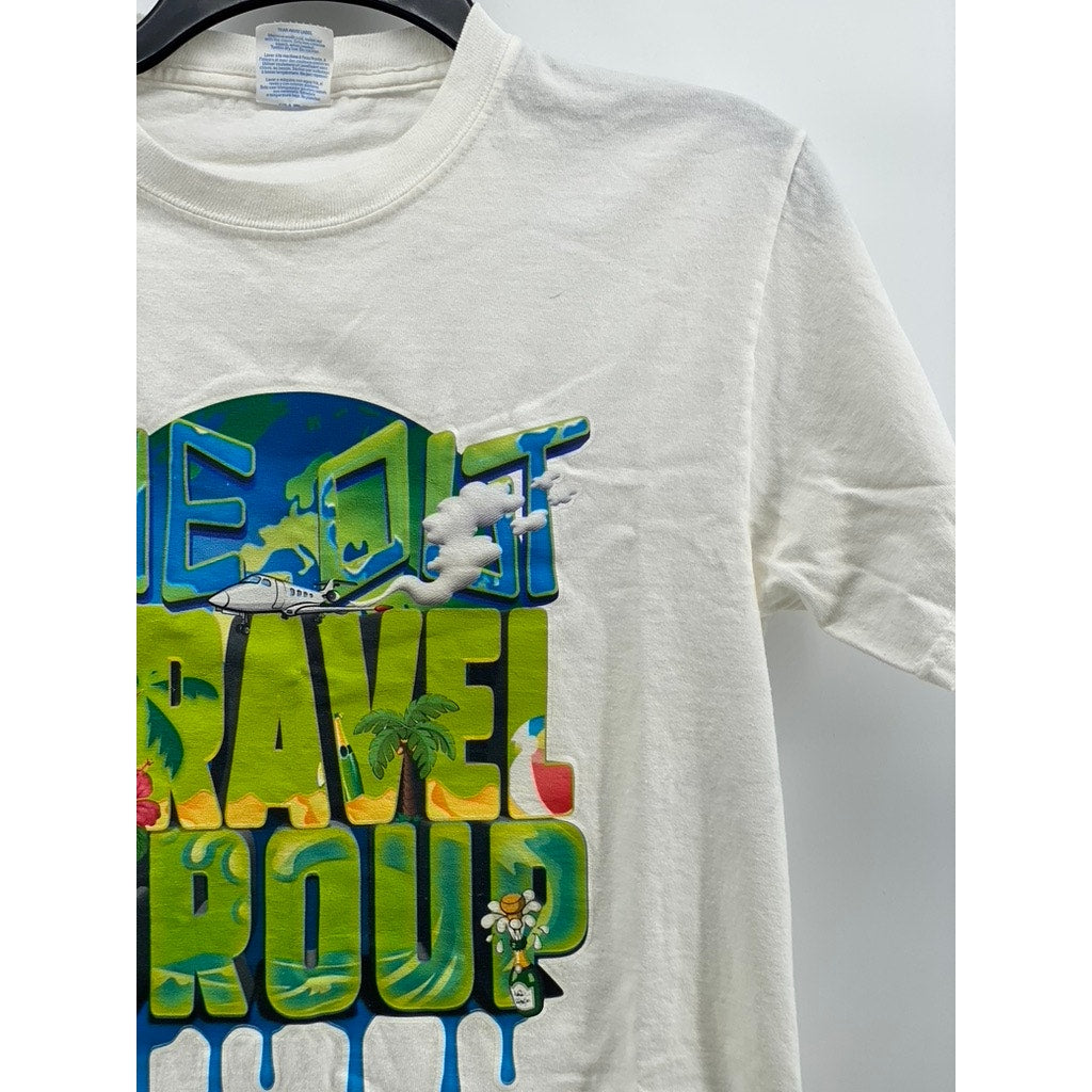 PORT & COMPANY Women's We Out Travel Group Graffiti Crewneck Casual T-Shirt SZ S
