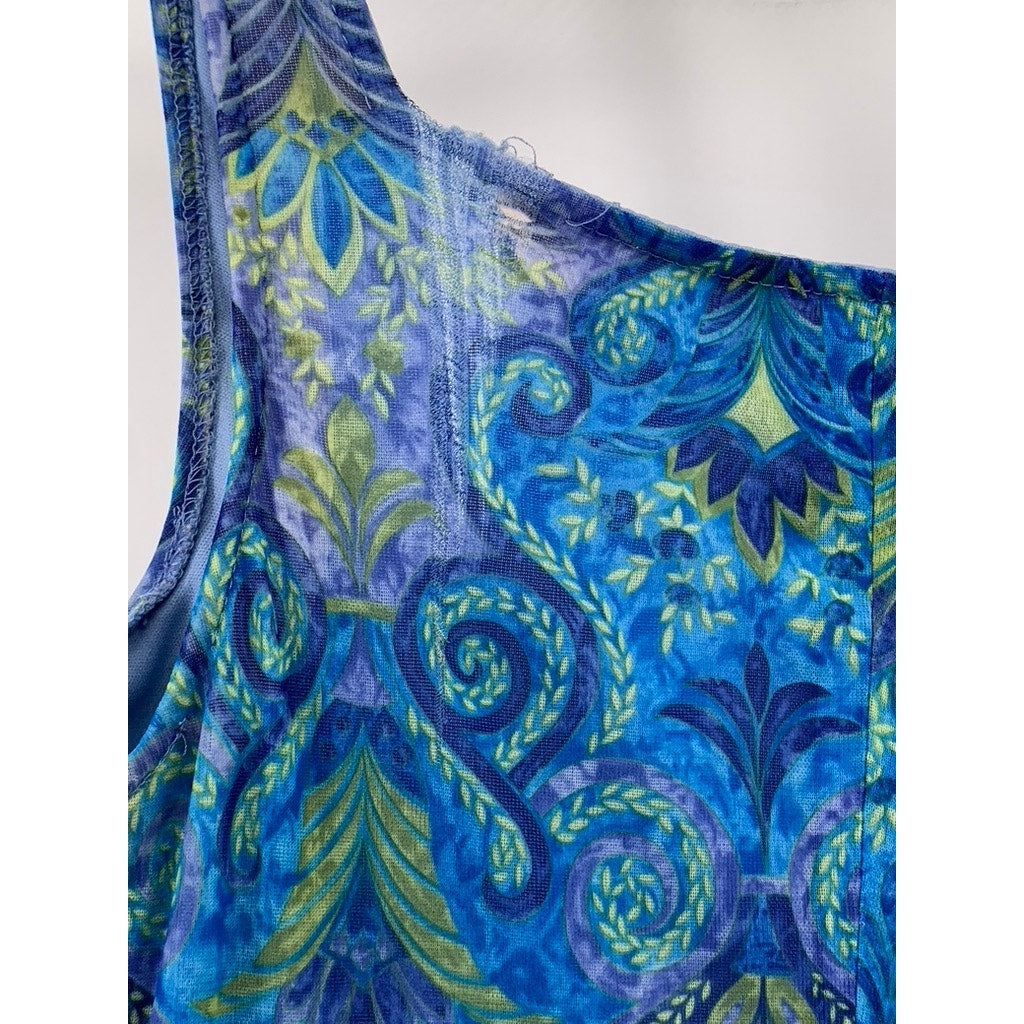 CITY STUDIO Women's Blue Mesh Paisley Straight-Neck Bodycon Mini Dress SZ S