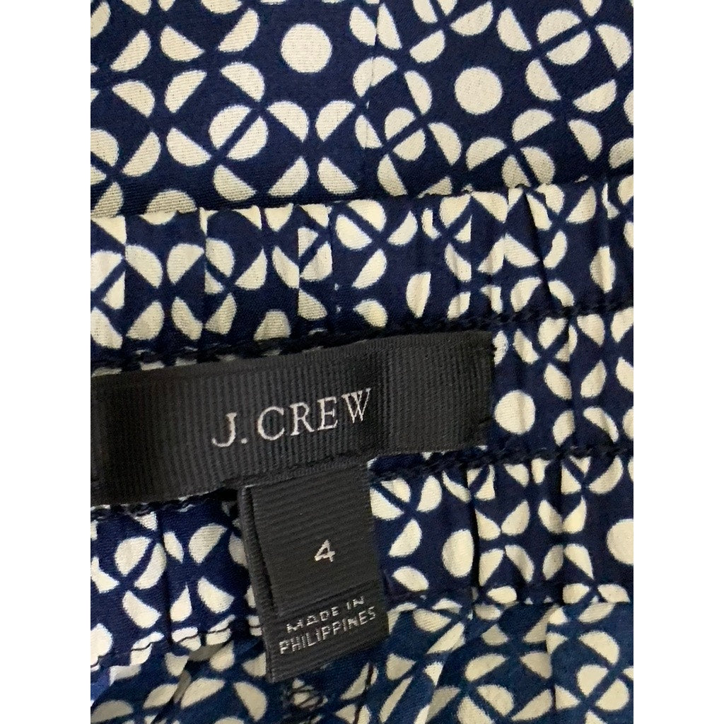 J. CREW Women's Blue/White Geo Print Drawstring Elasticized Pants SZ 4