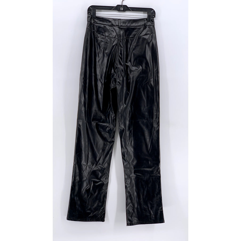SHEIN Women's Black Faux-Leather Straight Leg Pants SZ S/Tall
