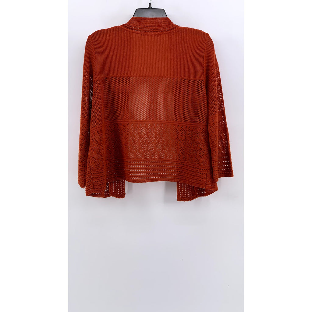 SWEATER WORKS Women's Orange Crochet Knit Open-Front Cardigan SZ XL