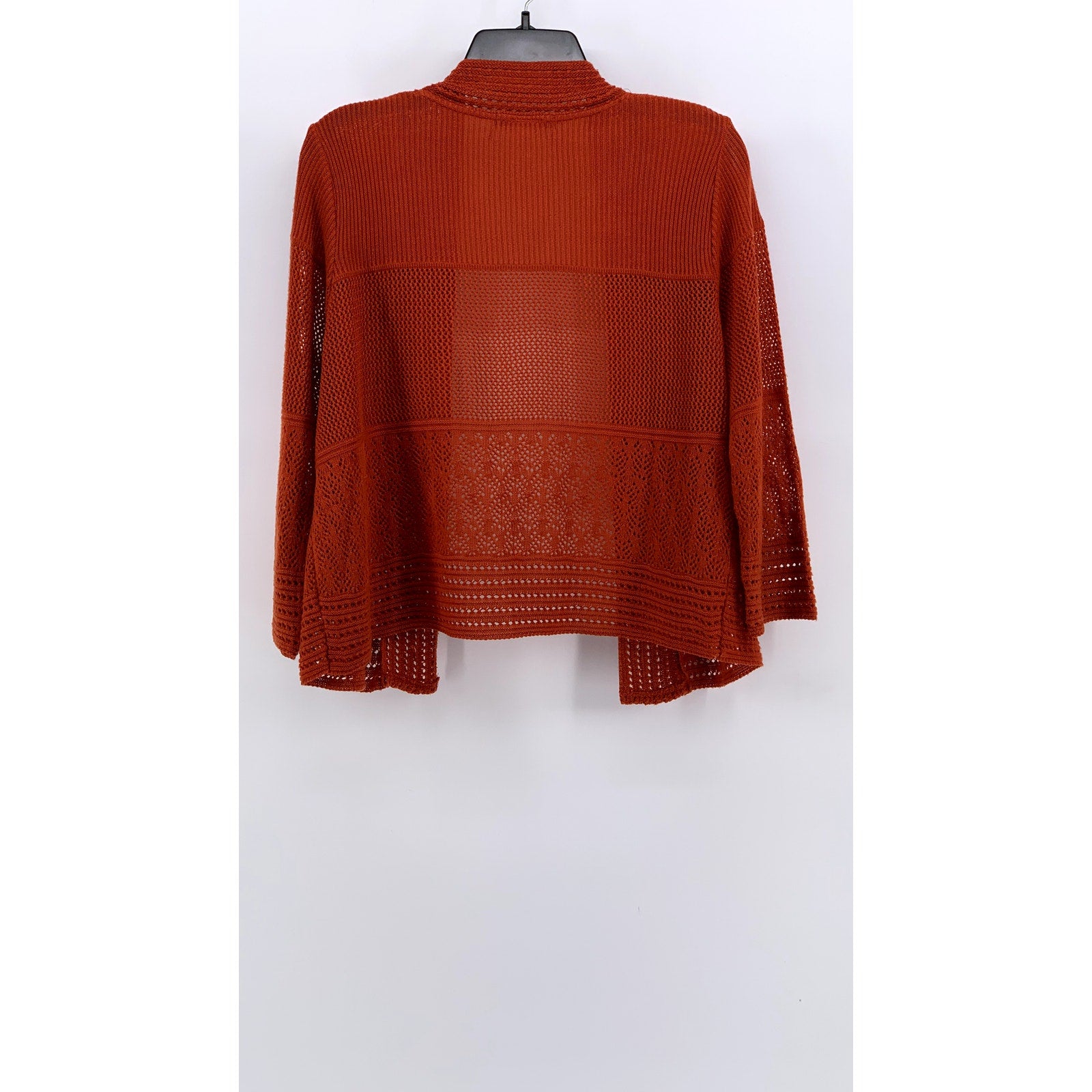 SWEATER WORKS Women's Orange Crochet Knit Open-Front Cardigan SZ XL