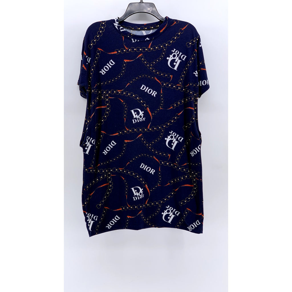 UNBRANDED Women's Navy Chain Logo Short Sleeve Dress SZ L