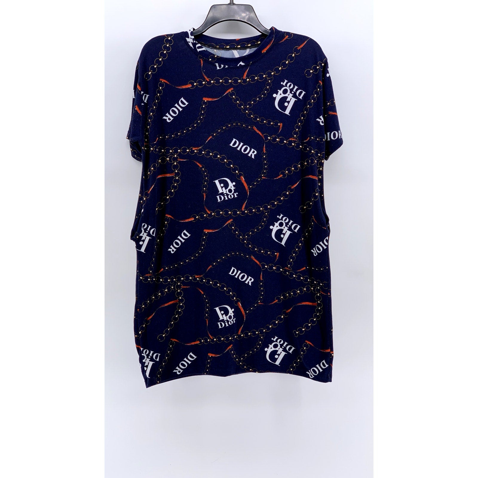 UNBRANDED Women's Navy Chain Logo Short Sleeve Dress SZ L