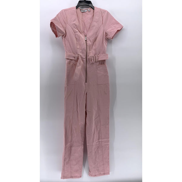 & OTHER STORIES Women's Light Pink Half-Zip Belted Short Sleeve Jumpsuit SZ 4