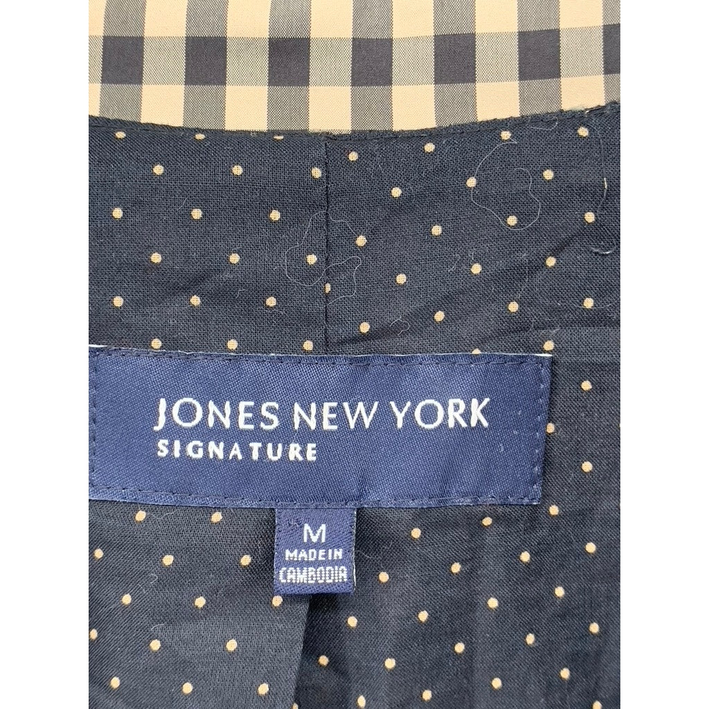 JONES NEW YORK Women's Black-Tan Gingham Button-Up Long Sleeve Blazer SZ M