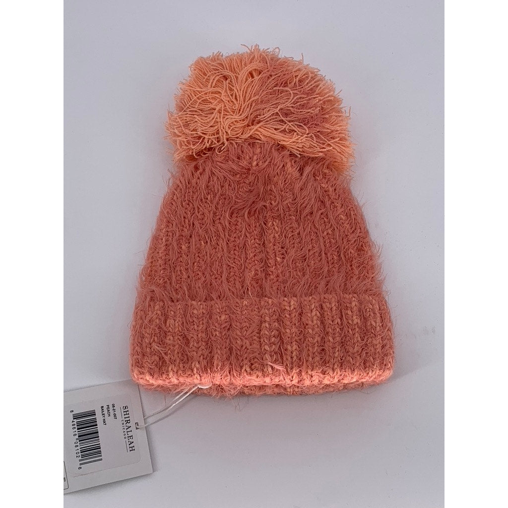 SHIRALEAH Chicago Women's Peach Knit Pom-Pom  Fuzzy Bailey Beanie SZ OS