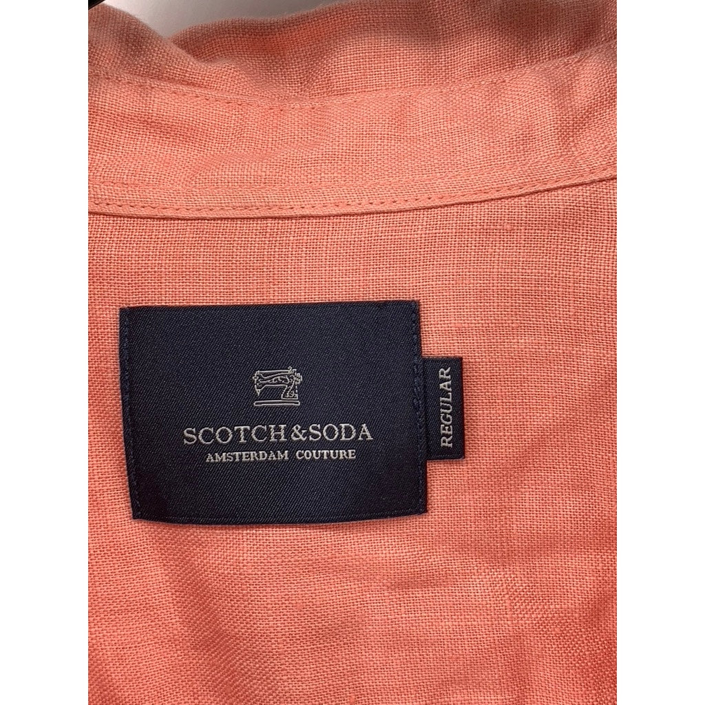 SCOTCH & SODA Men's Coral Linen Regular Fit Button-Up Shirt SZ L