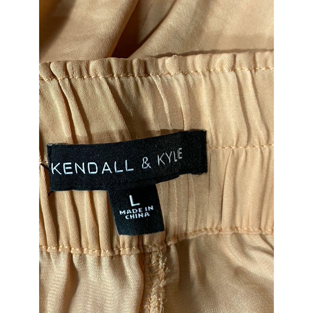 KENDALL & KYLIE Women's Peach Smocked Waist Pull-On Wide-Leg Pants SZ L