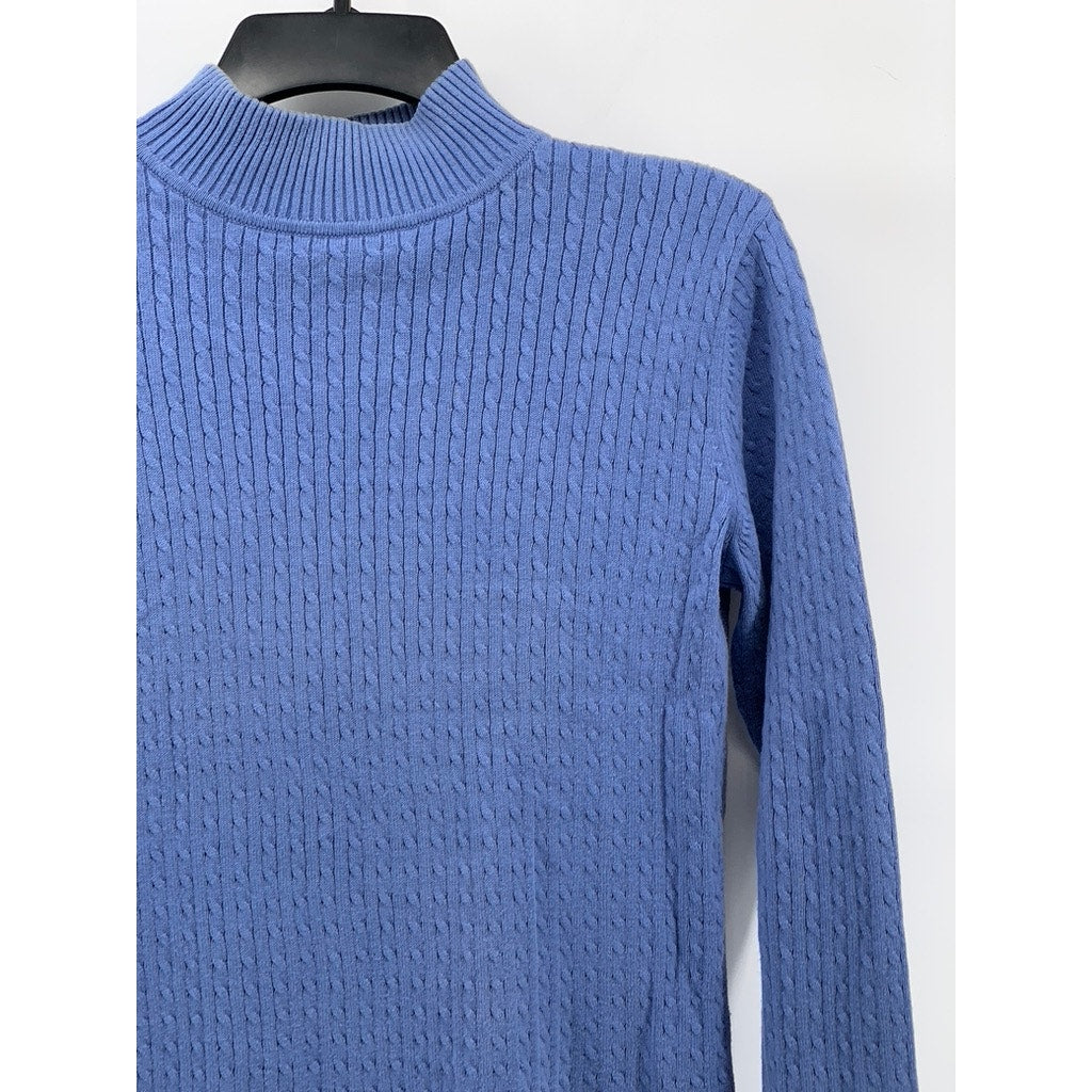 KAREN SCOTT Women's Petite Blue Cable Knit Mock-Neck Long Sleeve Sweater SZ P/S