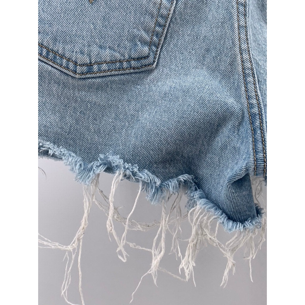 LEVI'S Women's Light Blue Distressed High-Rise Ribcage Button-Fly Short SZ 25