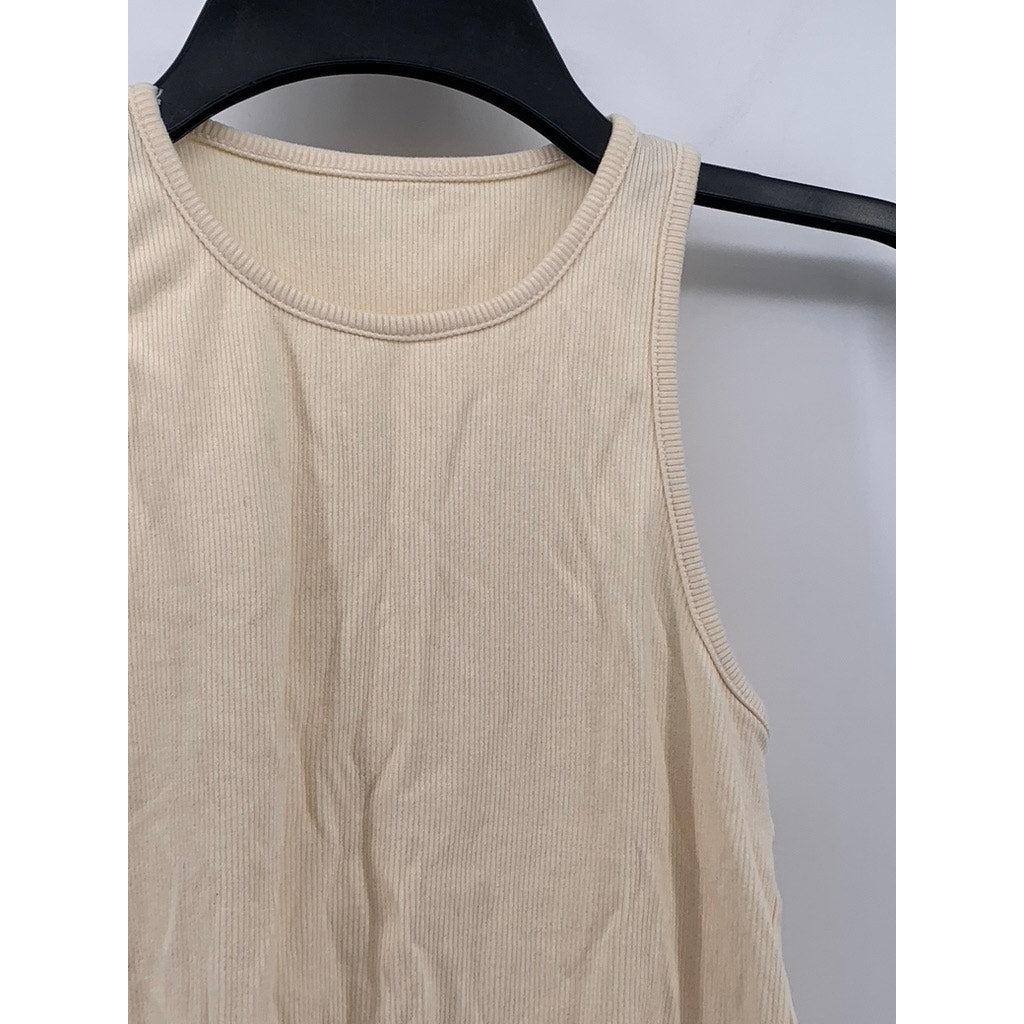 UNBRANDED Women’s Beige Crewneck Ribbed Casual Cropped Tank Top SZ M