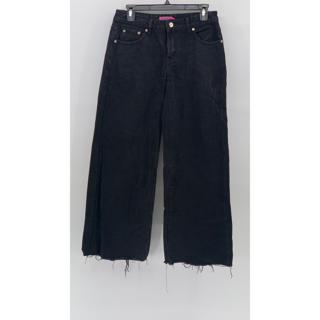 EDIKTED Women's Black Denim Frayed Wide-Leg High-Rise Five-Pocket Jeans SZ S