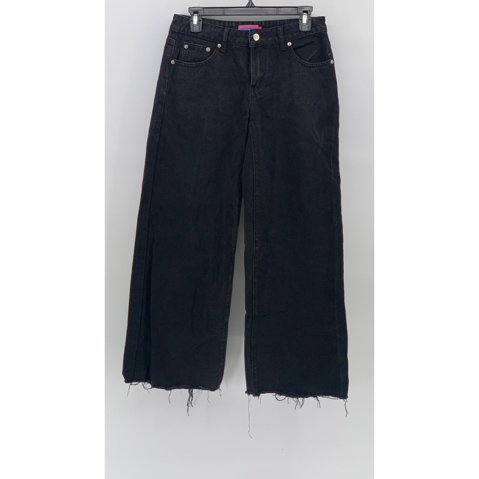 EDIKTED Women's Black Denim Frayed Wide-Leg High-Rise Five-Pocket Jeans SZ S