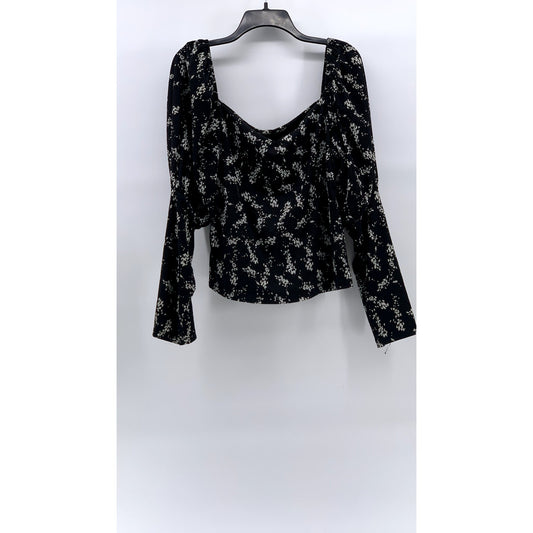 ANTHROPOLOGIE Women's Black-Beige Printed Sweetheart Long Sleeve Top SZ XL