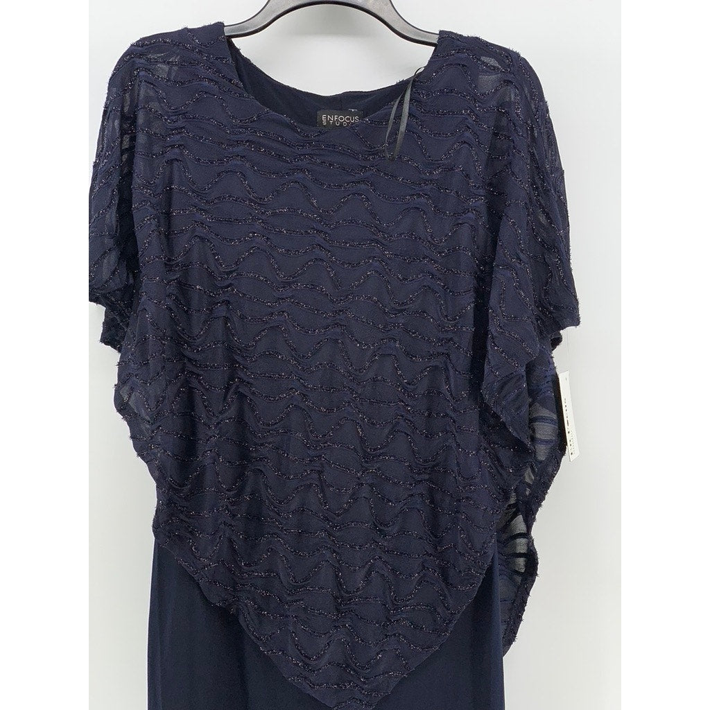 ENFOCUS STUDIO Women's Navy Asymmetrical Shawl Sheath Dress SZ 4