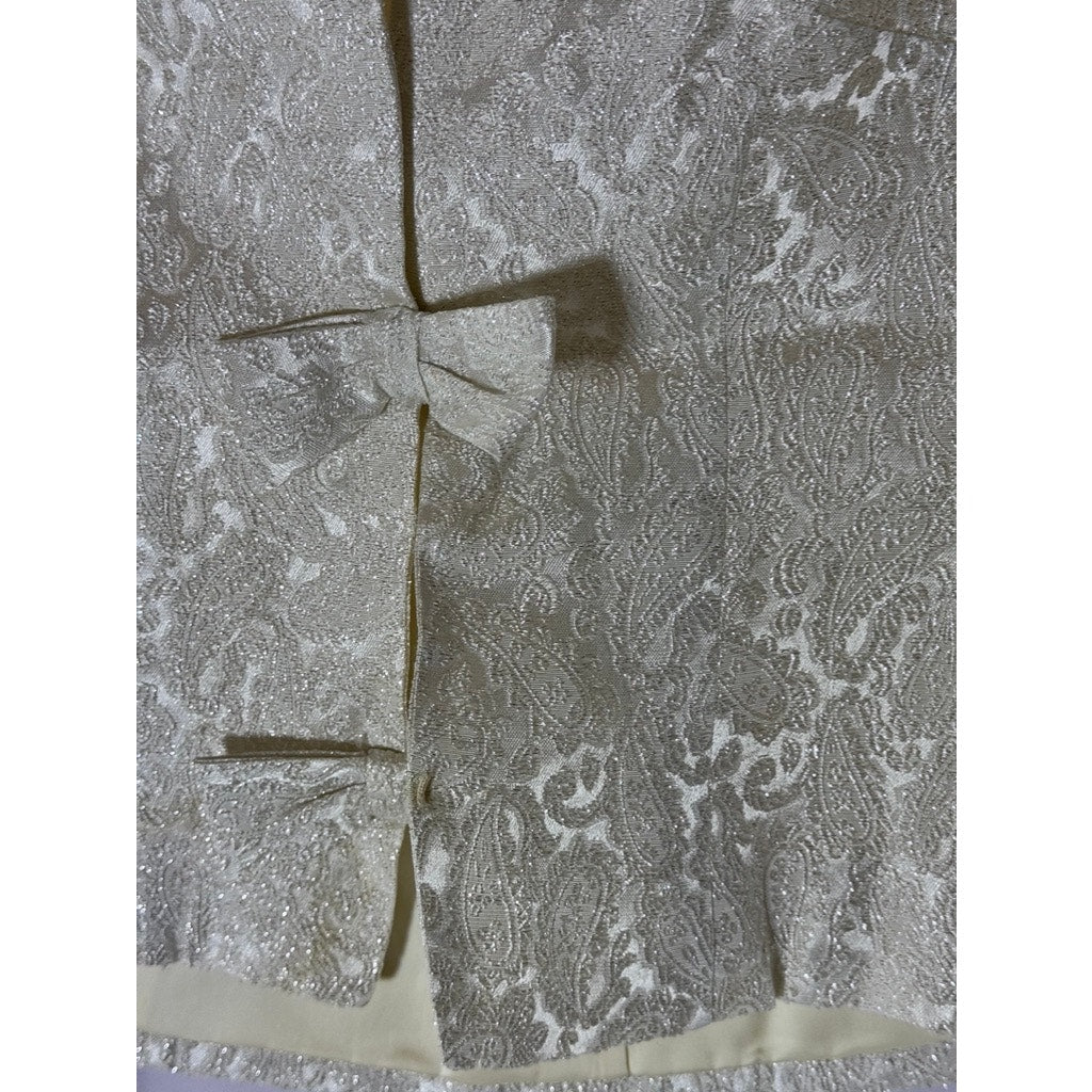 VINTAGE Women's Cream Paisley Print Bow-Closure Jacket SZ S