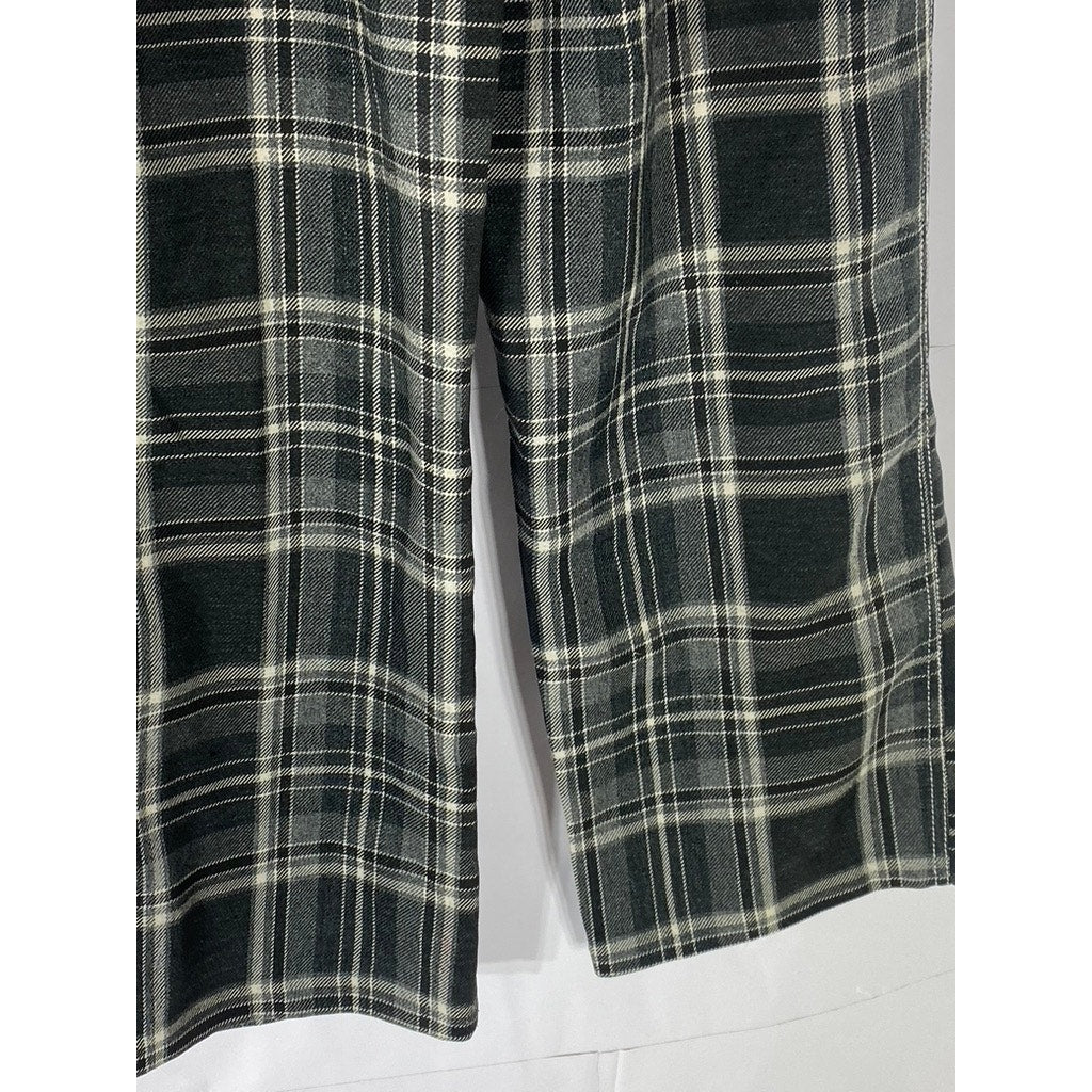 TOPSHOP Women's Black-White Plaid Button-Front Belted Straight-Leg Pant SZ 6