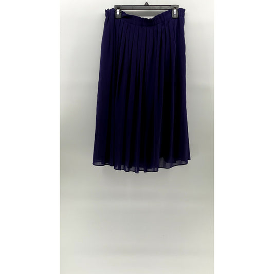 ANN TAYLOR LOFT Women's Purple Pleated Pull-On Sheer A-Line Midi Skirt SZ M
