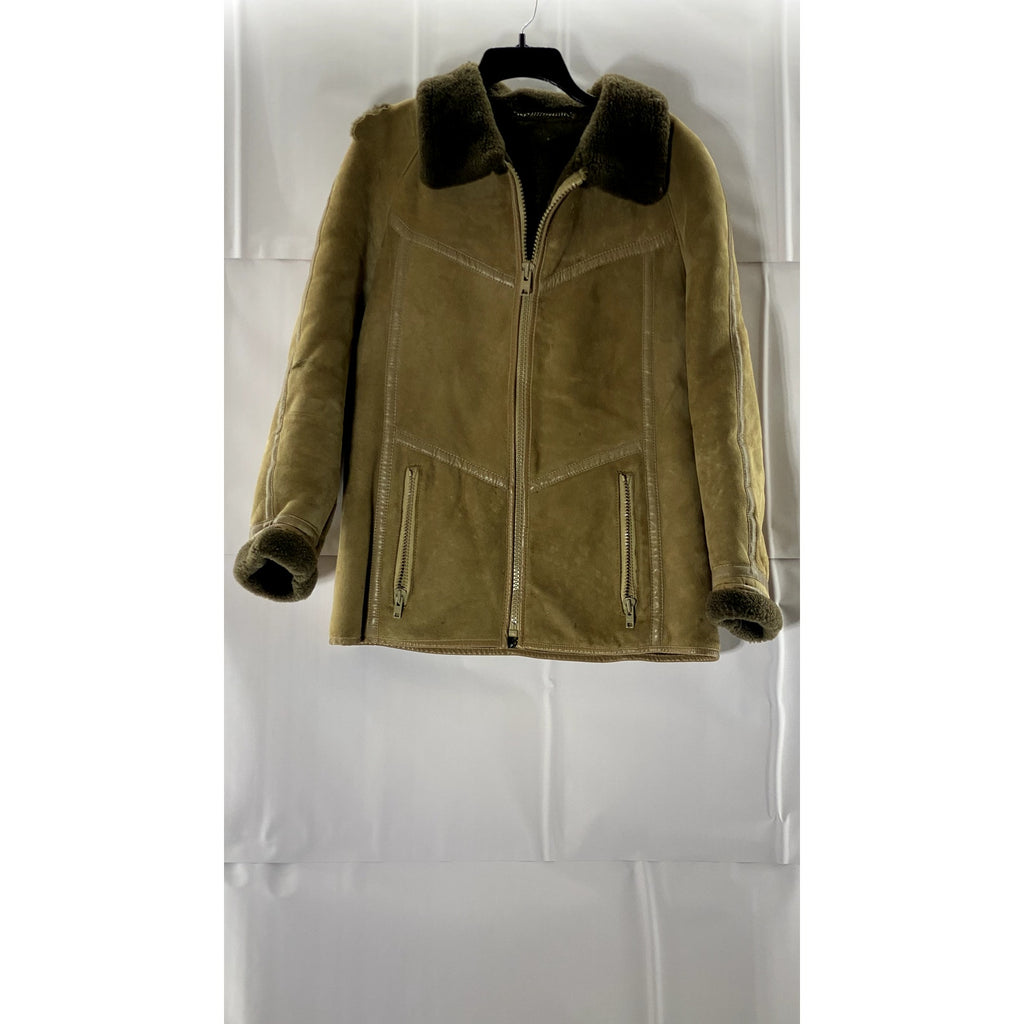 VINTAGE Women's Brown/Tan Shearling Leather Zip-Up Coat SZ M