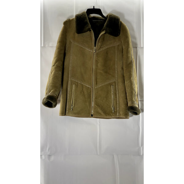 VINTAGE Women's Brown/Tan Shearling Leather Zip-Up Coat SZ M