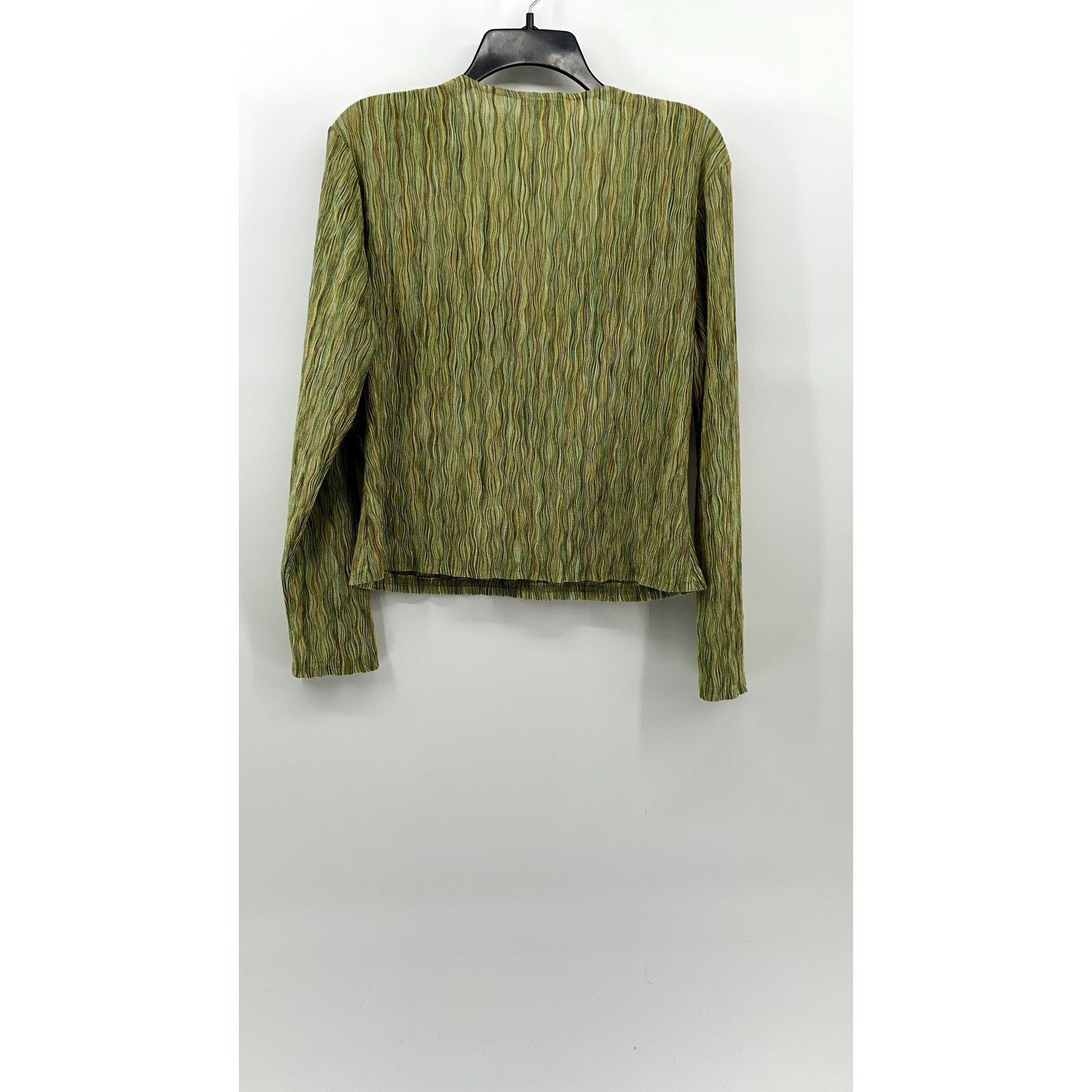CDW Women's Green Crinkle Textured V-Neck Long Sleeve Pullover Top SZ L