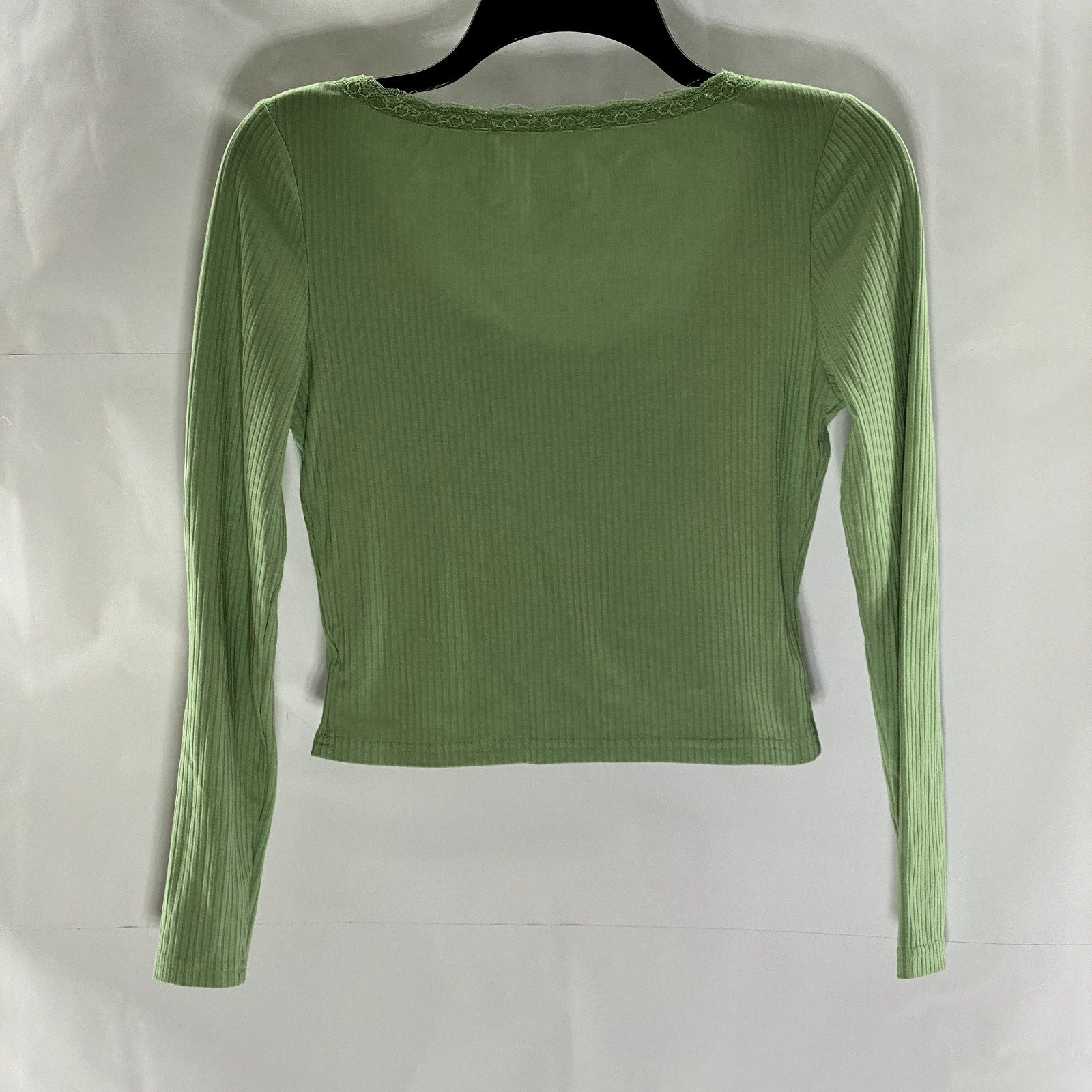 SHEIN Women's Olive Green Long Sleeve Ribbed Scoop Neck Top SZ XS US 2