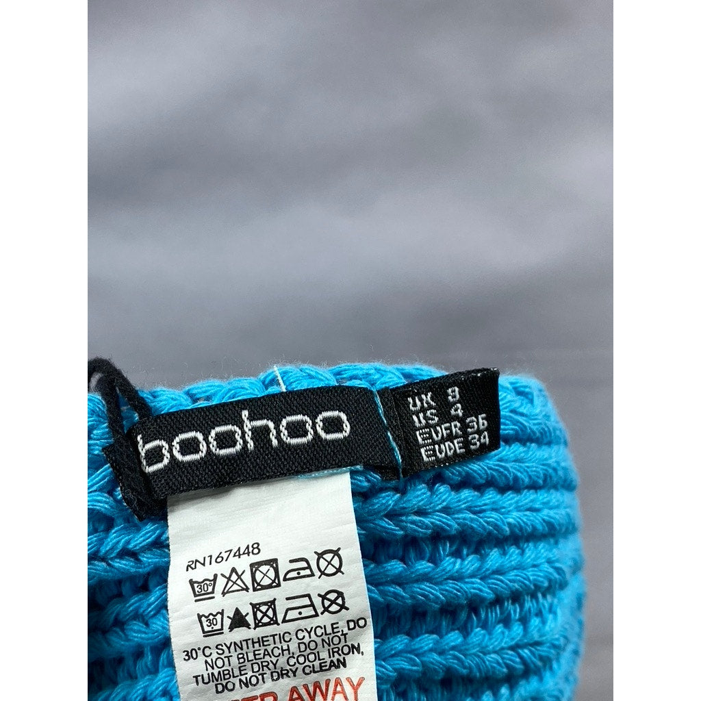BOOHOO Women's Blue Crochet Knit Tie Open Back Bra SZ 4