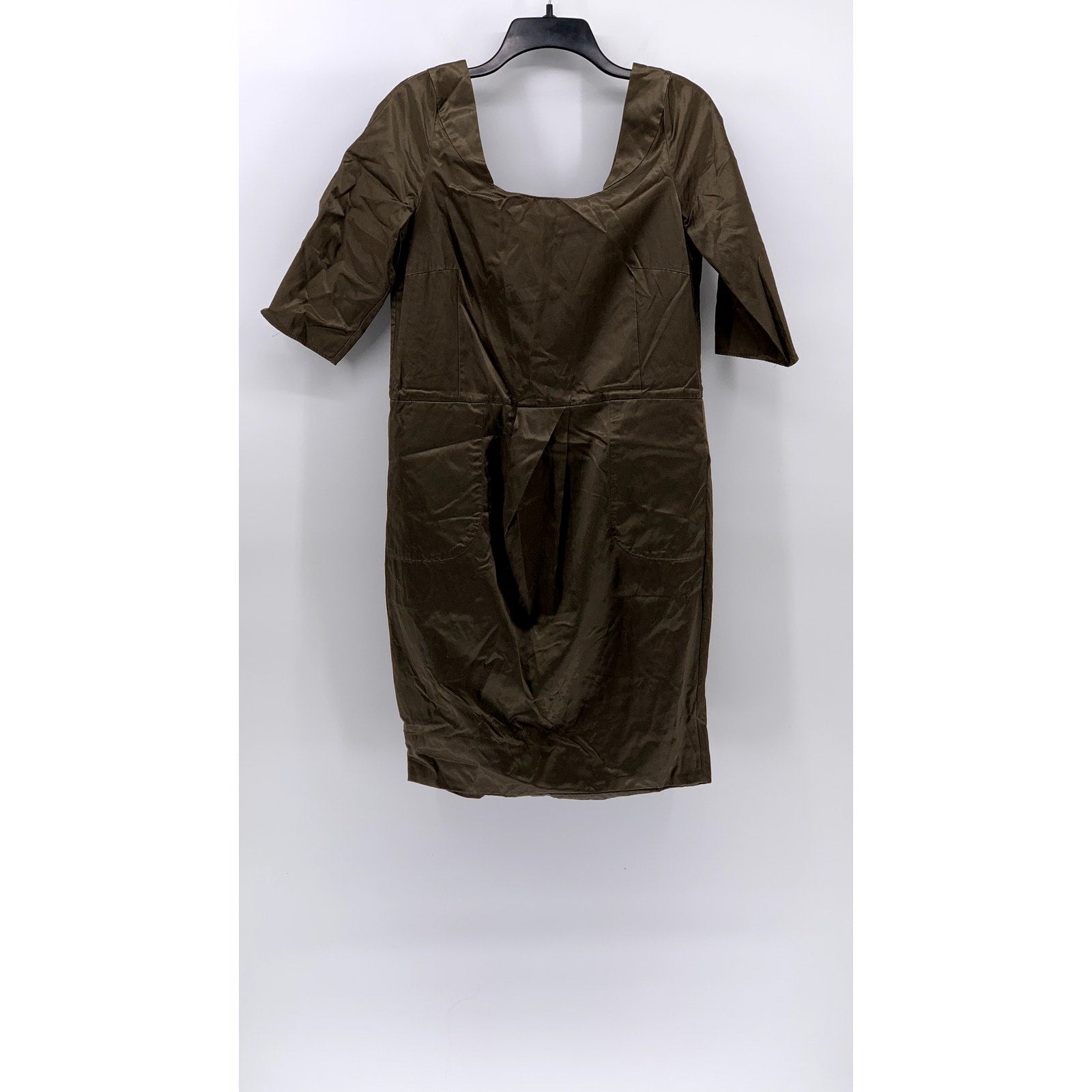 EMERAL Women's Olive Green Scoop-Neck Elbow Sleeve Sheath Knee Length Dress SZ M