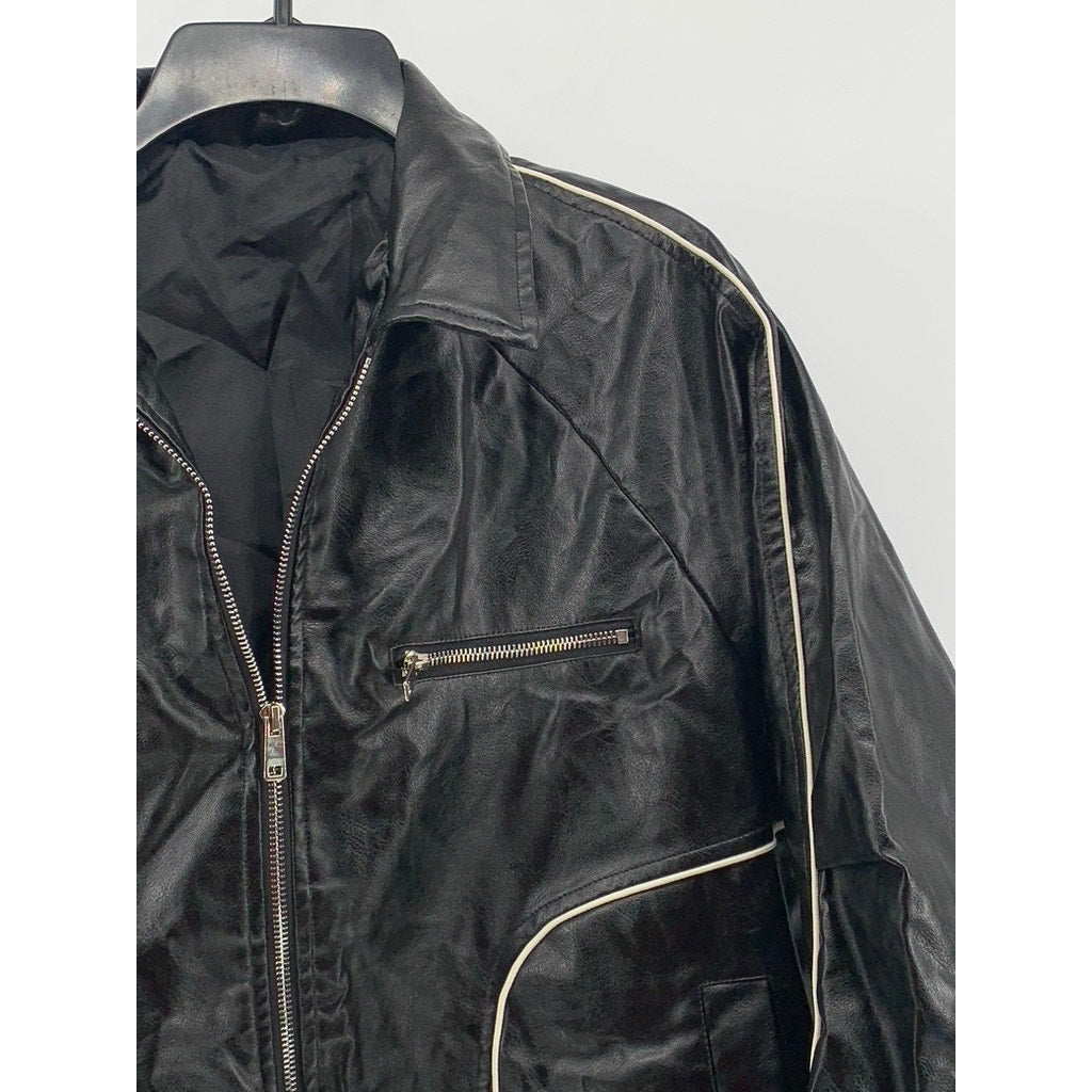 UNBRANDED Men's Black Faux Leather Zip-Up Jacket SZ M