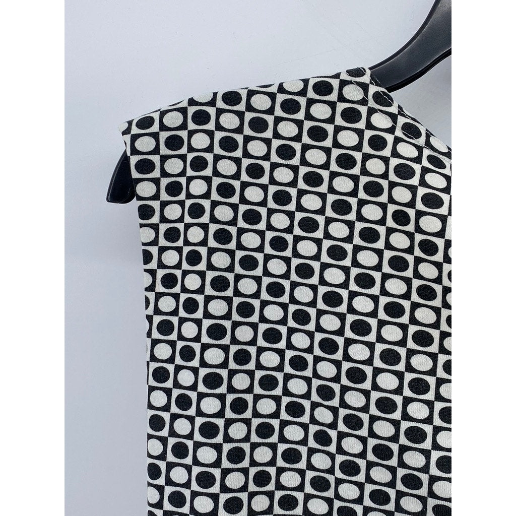 UNBRANDED Women's Black-White Printed Crewneck Side-Tie Sleeveless Tank Top SZ S
