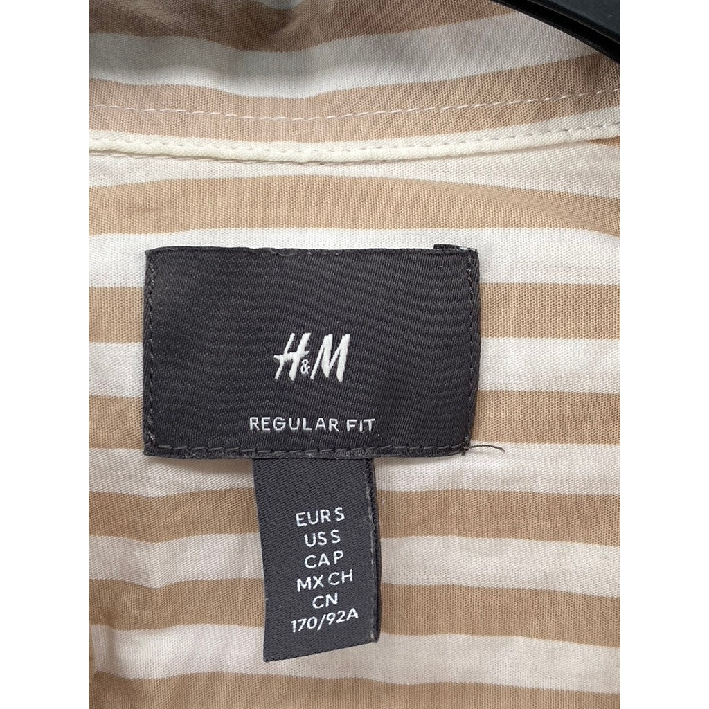 H&M Men's Brown-White Striped Regular-Fit Button-Up Long Sleeve Shirt SZ S