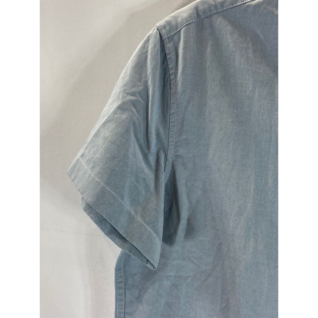 J.CREW Men's Light Blue Classic-Fit Button-Up Short Sleeve Oxford Shirt SZ M