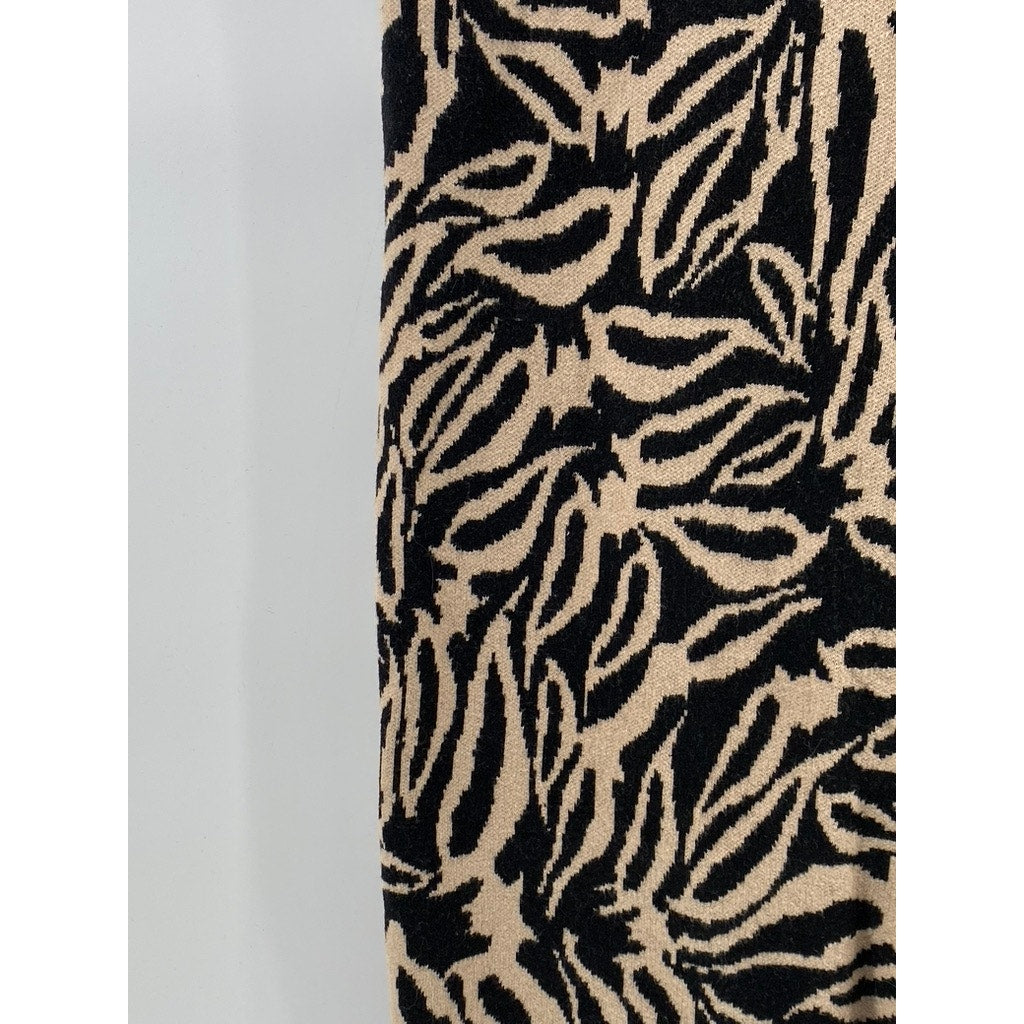 MINKPINK Women's Black-Beige Printed Savannah Intazia Side-Slit Midi Skirt SZ XL