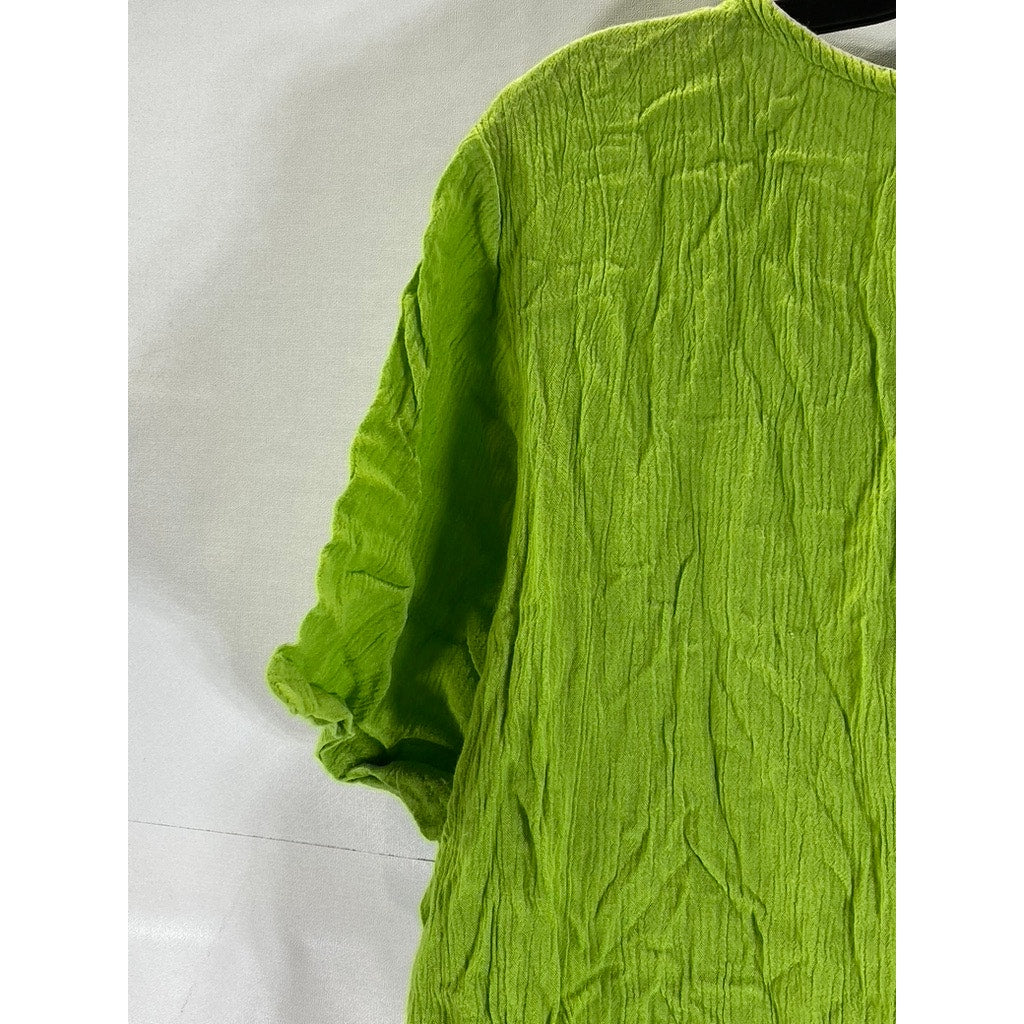 METRO COLLECTION New York 10001 Women's Green Button-Up Short Sleeve Top SZ L