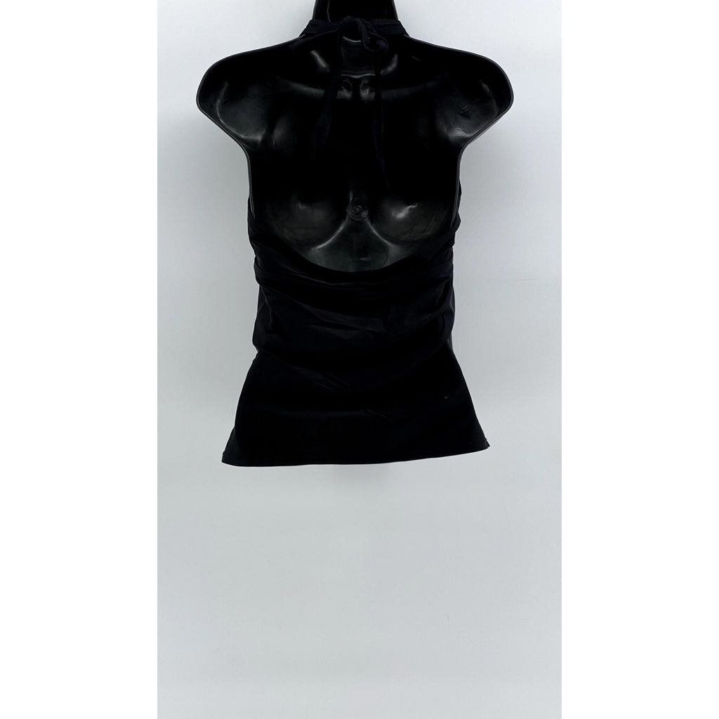 UNBRANDED Women's Black Open-Back Side-Ruched Halter Top SZ L