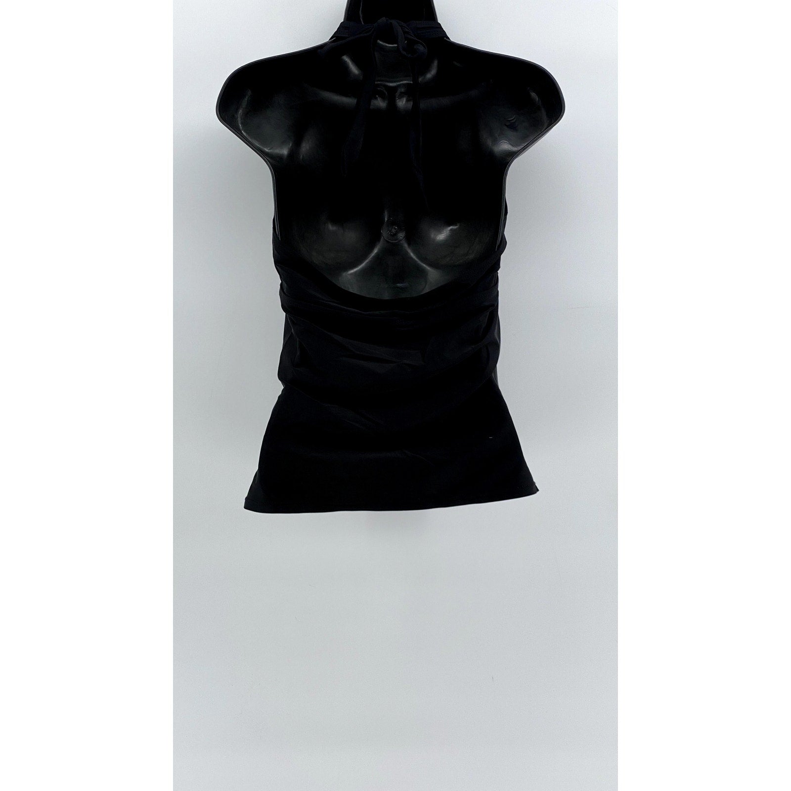 UNBRANDED Women's Black Open-Back Side-Ruched Halter Top SZ L
