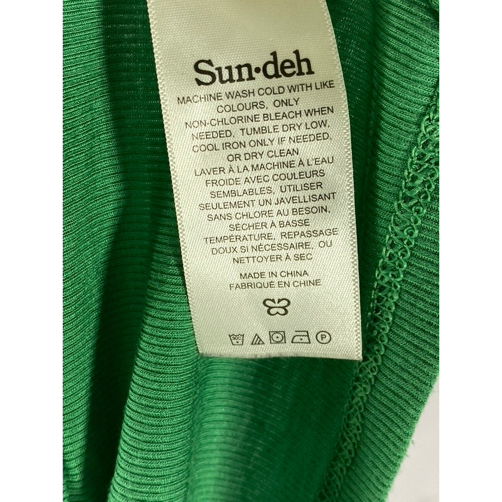 SUN-DEH Women's Dark Green Sweetheart Neck Adjustable Strap Ribbed Crop Top SZ S