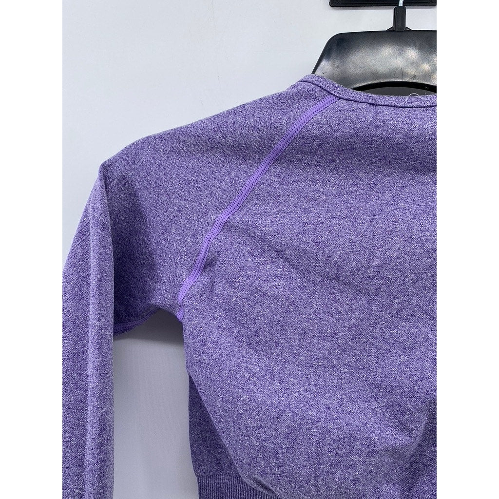 UNRANDED Women's Purple Seamless Crewneck Long Sleeve Thumbhole Cropped Top SZXS