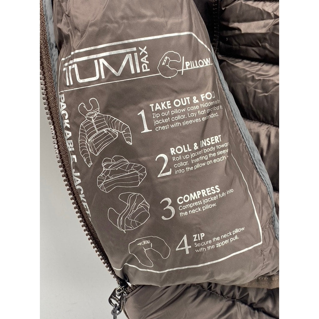 TUMI PAX Men's Brown Zip-Up Packable Puffer Jacket SZ S
