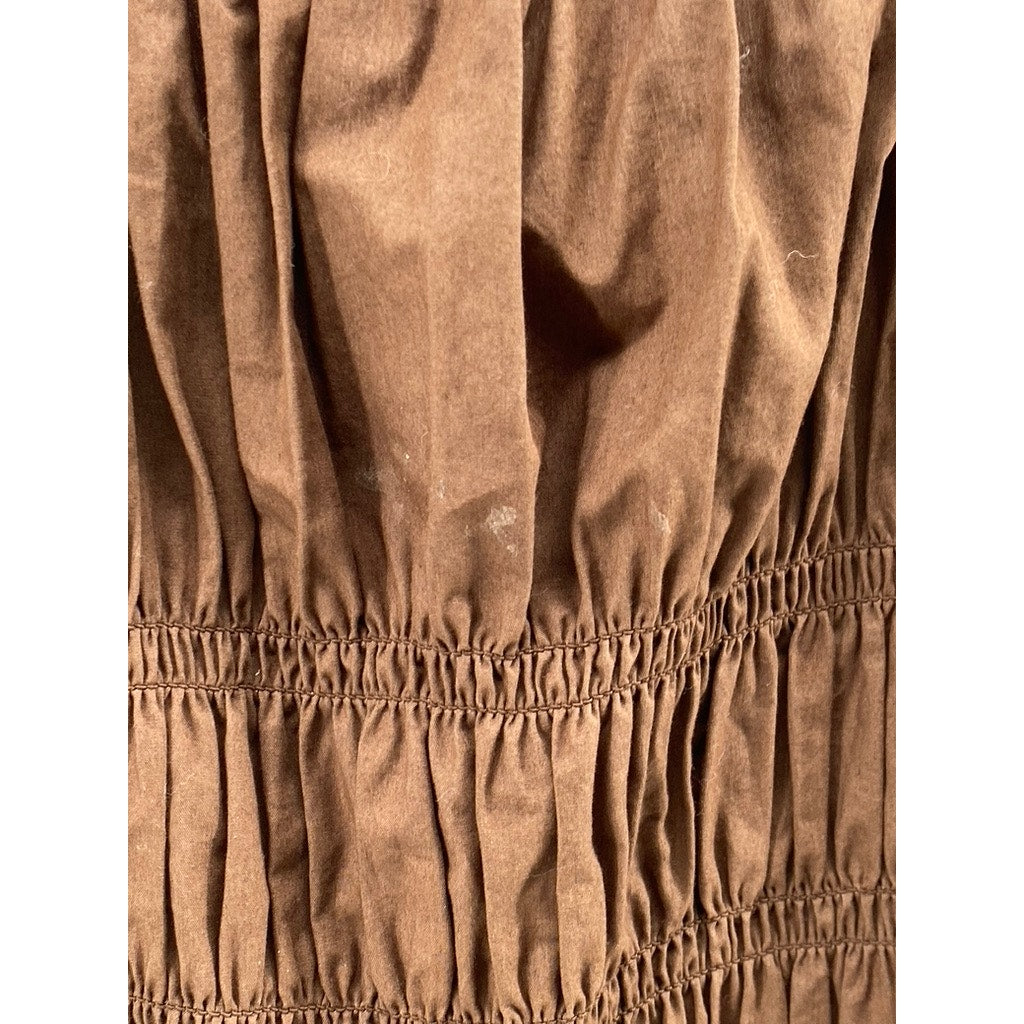 THE DROP Women's Brown Lu Wide Strap Smocked Fit & Flare Knee Length Dress SZ S