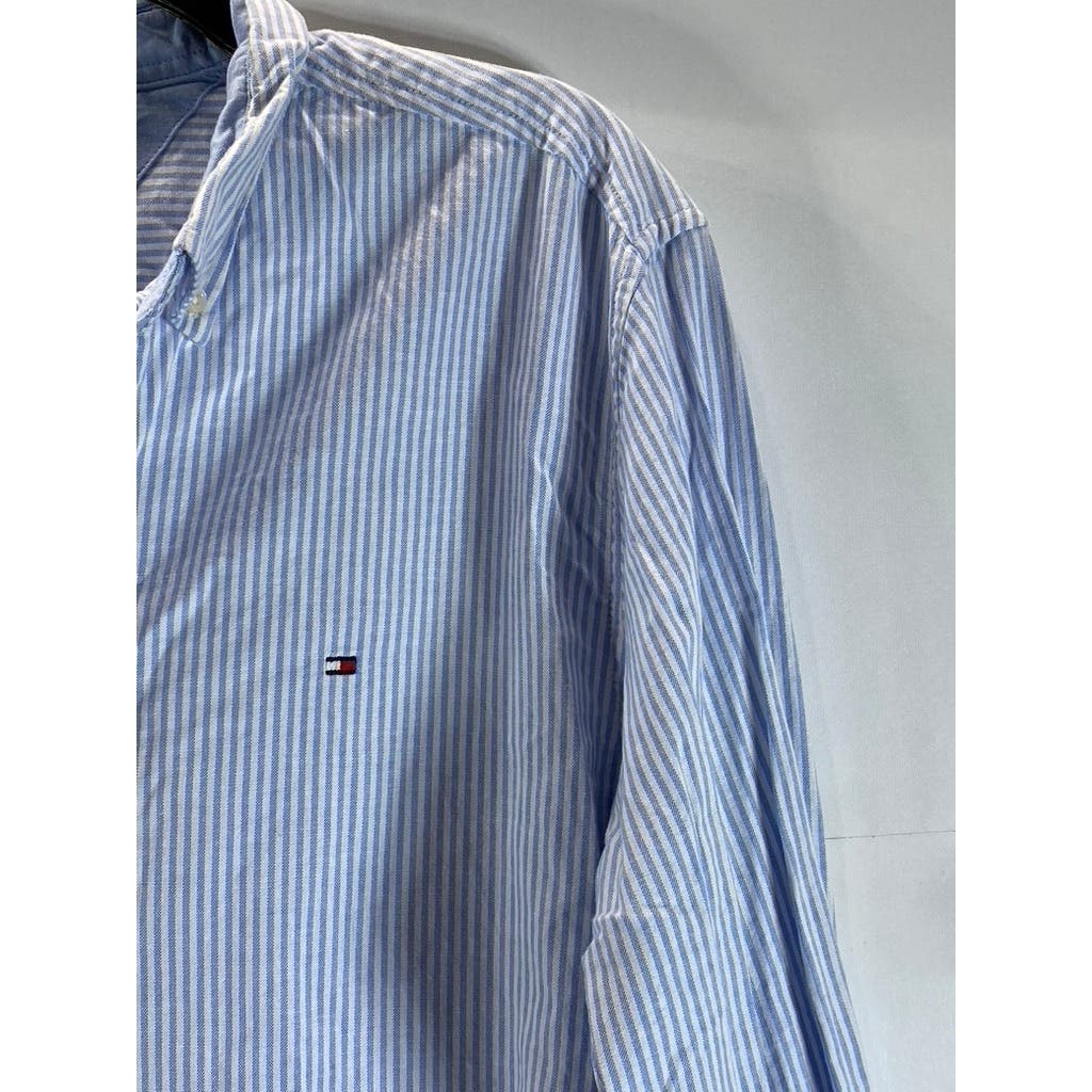 TOMMY HILFIGER Men's Provence Striped Regular-Fit Stretch Oxford Shirt SZ L